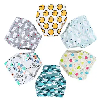 

6pcs Reusable Nappies Baby Diapers Boy Girl Personality Breathable Cartoon Printing Splicing Underpants for Infants Changing