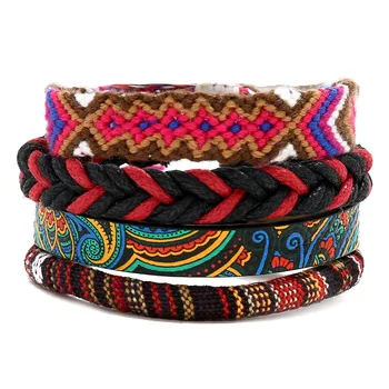 

Leather Bracelets Handmade Jewelry Bohemian Style Multi Strand Bracelet Set Ribbon Bracelet Women Gifts