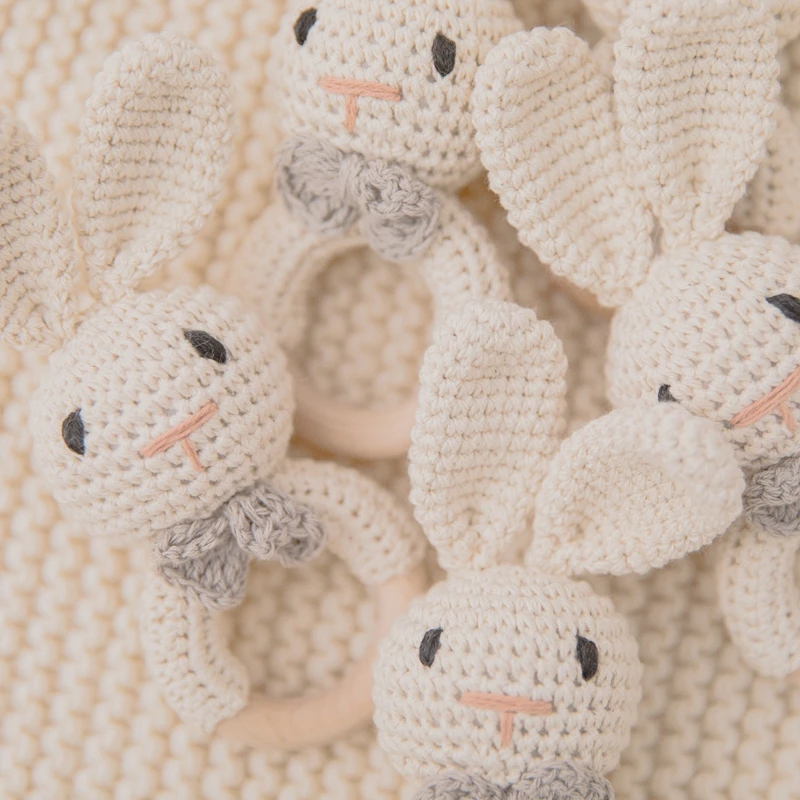 1pc Baby Music Teether Rattle Toy for Child Wooden Toys Cartoon Bunny Crochet Rattle Soother Bracelet Teether Set Baby Products images - 6