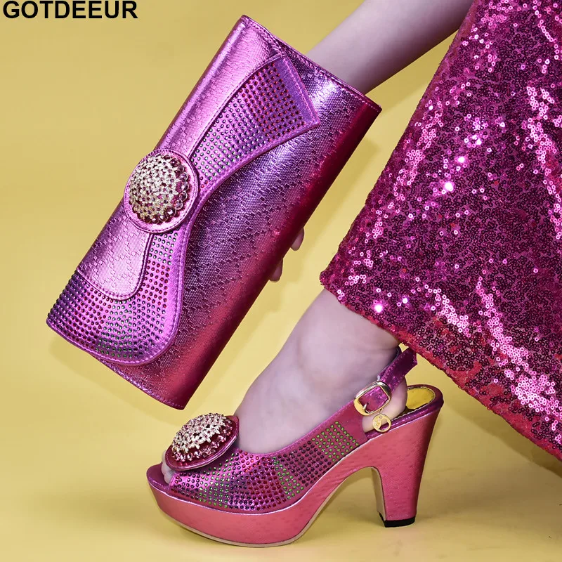

New Bride Cristal African Wedding Shoes and Bags Matching Set Metal Decoration Elegant African Shoe and Bags Women Italian Party