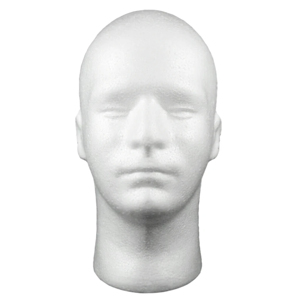 Male Styrofoam Wig Head - Foam Mannequin Wig Stand Holder - For Home, Salon and Travel Use