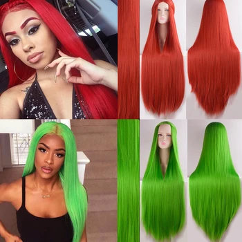 

BUQI Synthetic Wig For Black Women Super Long 38Inch Ombre Blond Red blue 20 Color Natural Straight Hair Wigs Cosplay Wigs