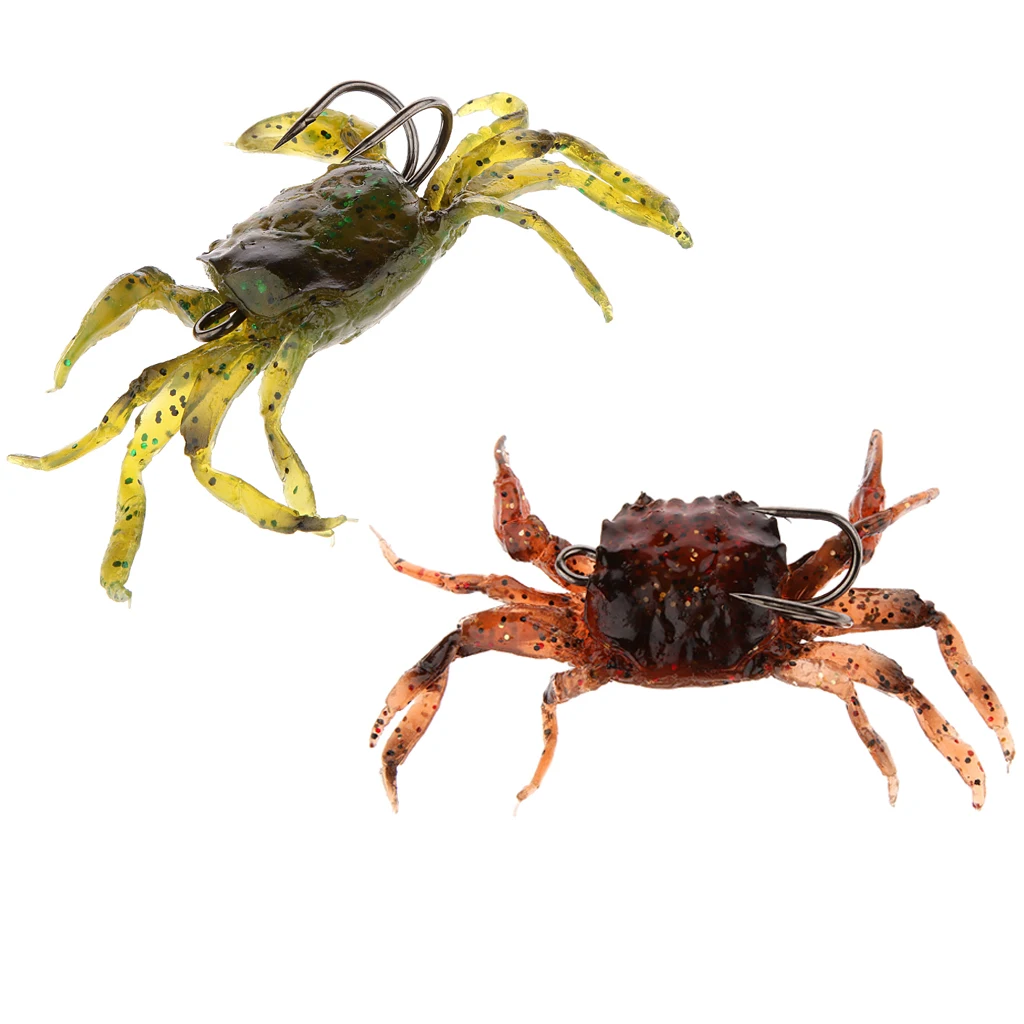 2Pcs Fishing 3D Soft Lures Crab Simulation Saltwater Hook Baits Accessories