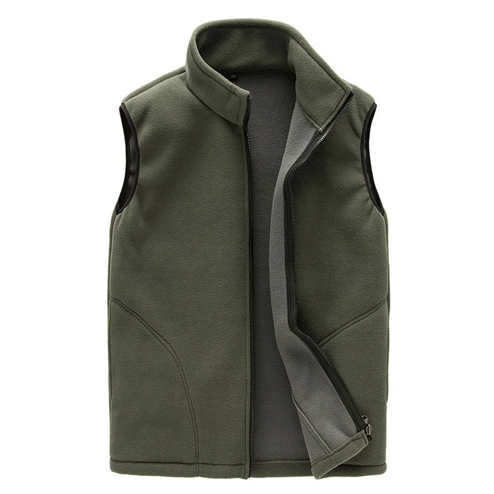 

Winter Full-Zip Fleece Vest Warm Stand Collar Spring Soft Solid Color Vest with Pockets