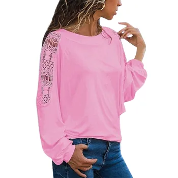 

Mesh Top Long Sleeve T Shirt Women's T-shirts Trimmings Hollow Out Loose Female T-shirt