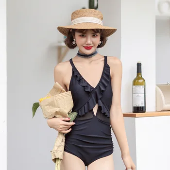 

One-Piece Swimsuits Woman Swim Wear Suit One Piece Women's Swimwear Swimsuit New Sexy Neck White Black Bikini With Skirt Wetsuit