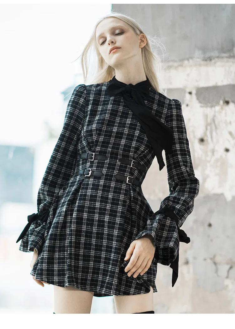 College Wind Dunne Lange mouwen Tie Plaid Rok Vrouwelijke Herfst Bladerdeeg Mouw Boog Slanke Lange Jurk Taille College Wind Dunne Lange mouwen Tie Plaid Rok Vrouwelijke Herfst Bladerdeeg Mouw Boog Slanke Lange Jurk Taille