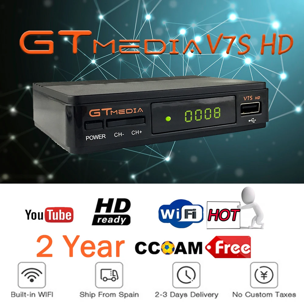 

Original GTMedia V7 HD GTMEDIA V7S HD Satellite Receiver Full 1080P DVB-S2 HD Support CCcam Newcam powervu tv box freesat V7