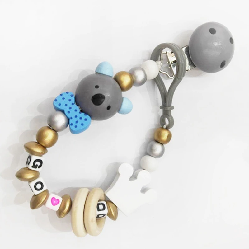 

1Pc Newborn Baby Pacifier Chain Clip Anti-drop Wodden Pacifier Chain Lovely Kids Tollder Koala Pacifier Chain Accessories