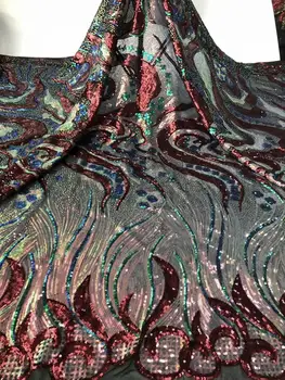 

Newest African Tulle Lace Fabrics With Sequin Embroidery Net wine African French Lace High Quality With sequin Wedding FJ72