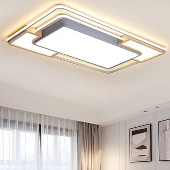 

Modern Led Rectangle Ceiling Light with Remote Dimmable Wood Lamp Green Grey Chandelier Lighting for Living Room Bedroom Loft