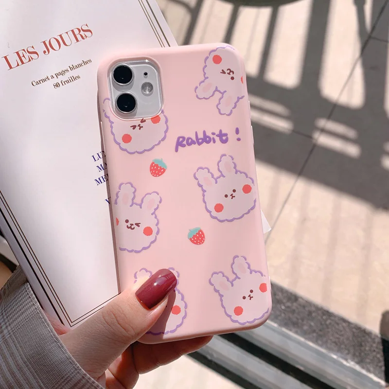 Cute Pink Strawberry Rabbit Phone Case For Iphone 11 11promax 11pro 6 6s 7 8
