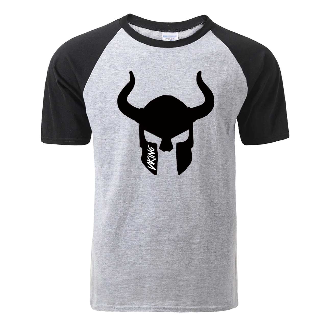 Модная футболка Odin Vikings, мужская летняя крутая футболка с коротким рукавом, реглан Viking, хлопковая Повседневная мужская футболка, мужская одежда - Цвет: Black Gray 1