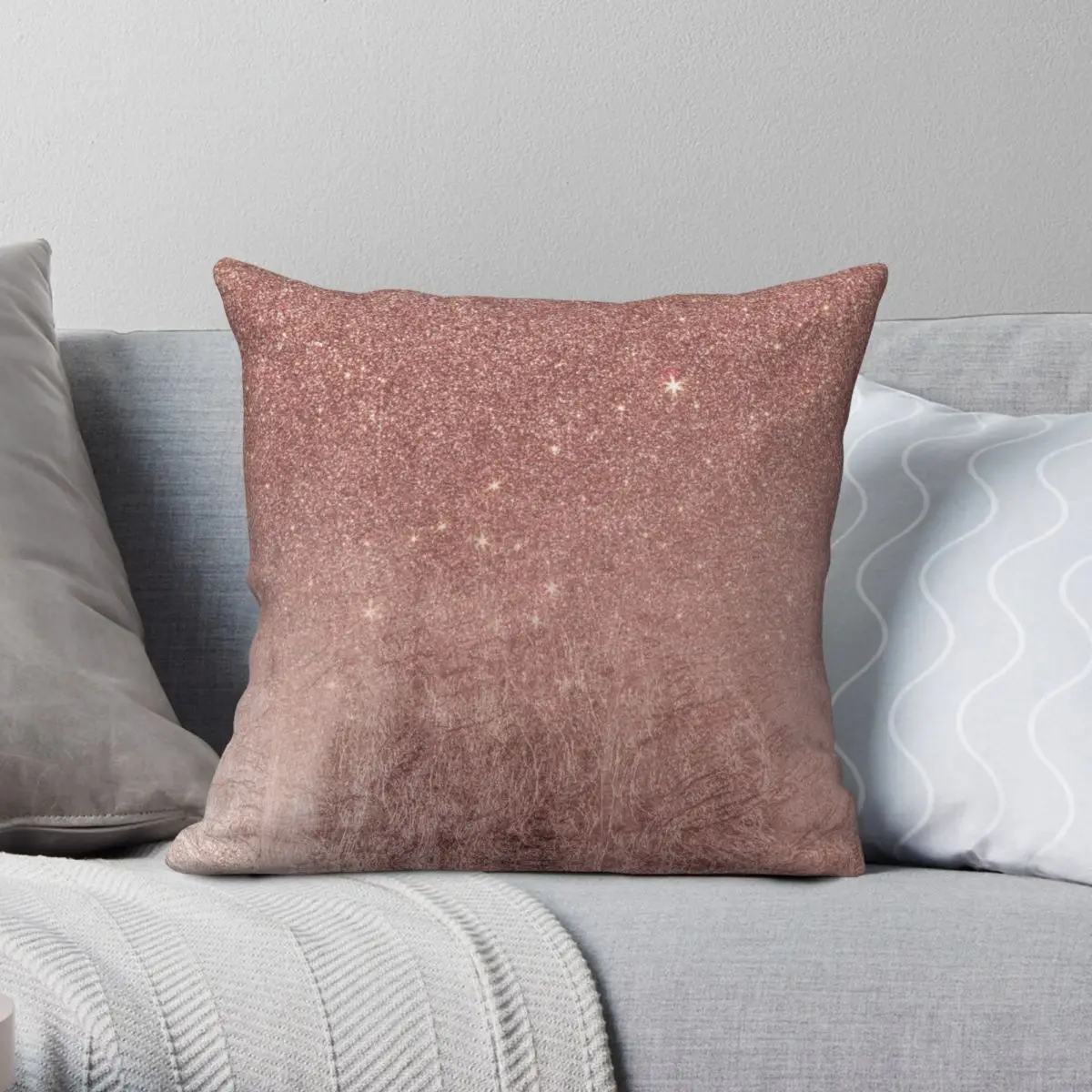 

Girly Glam Pink Rose Gold Foil And Glitter Mesh Square Pillowcase Polyester Linen Velvet Zip Decorative Room Cushion Cover