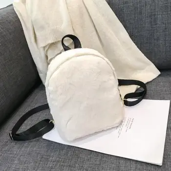

Fashion Plush Soft Backpack Bolsas Mochila Women Faux Fur Autumn Winter Zipper Shoulder Bag Schoolbag Travel Shopping Rucksack