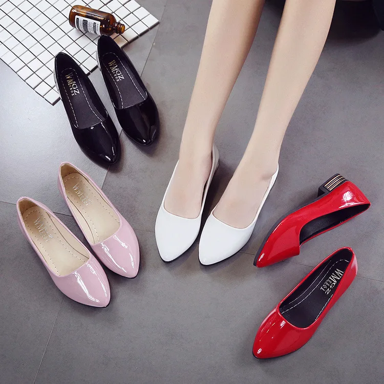 

2018 Spring New Style Korean-style Small Leather Shoes Square Root Thick Bottomed Shallow Mouth Anti-slip Shoes Casual Shoes WOM