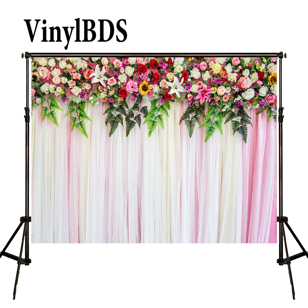 VinylBDS фон для фотосъемки 5x7 футов свадебный цветок розовый и белый Cuitain фоны