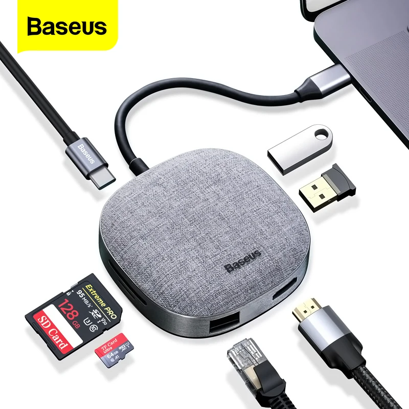 

Baseus USB C HUB Type C HUB to HDMI RJ45 Multi USB 3.0 Adapter For MacBook Pro Air USB-C Splitter Micro SD Card Reader USBC HUB