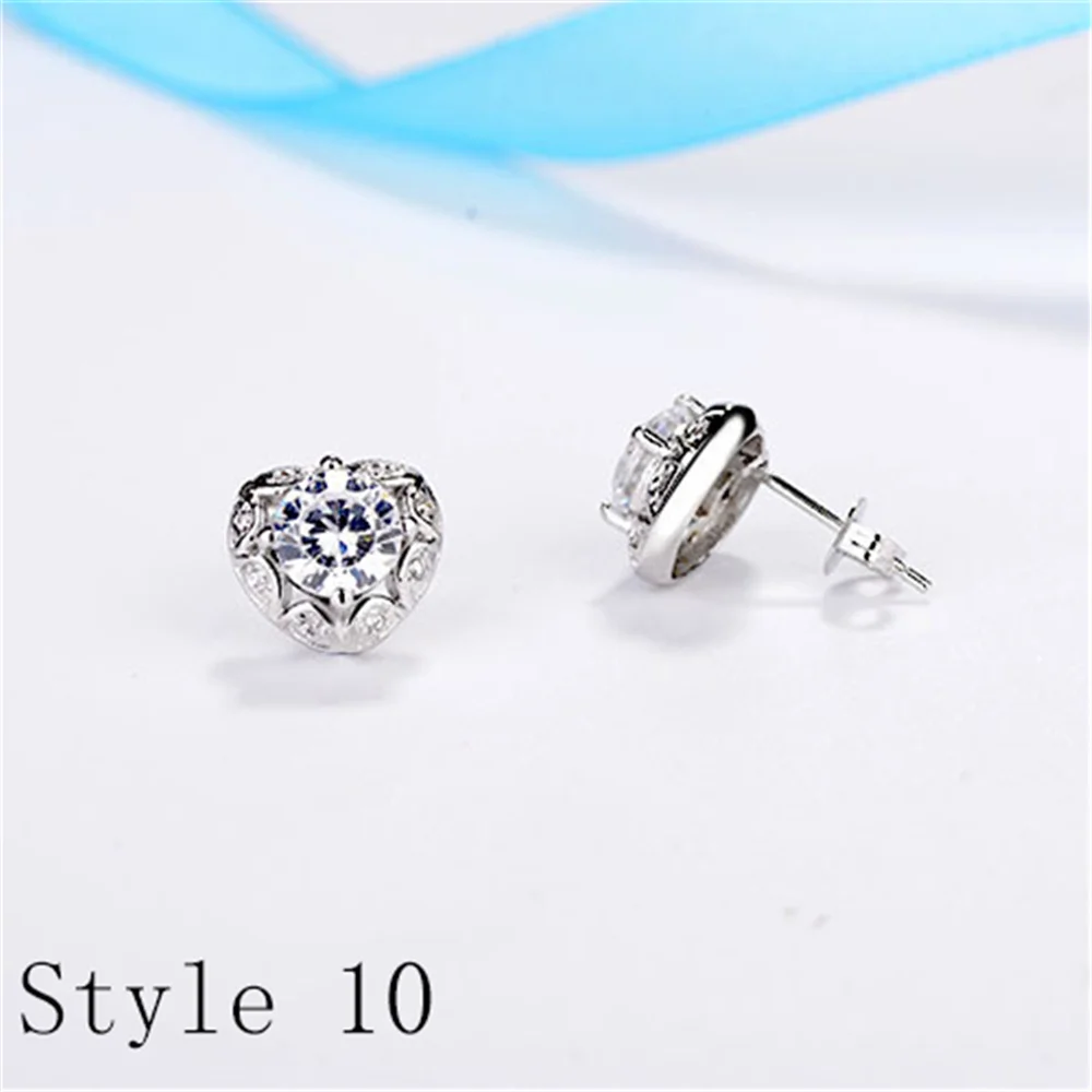 925 Sterling Silver Earrings Stud for Women Solid Silver Jewelry Earrings Bling CZ Zircon Stone Stud Brincos Bridal Wedding