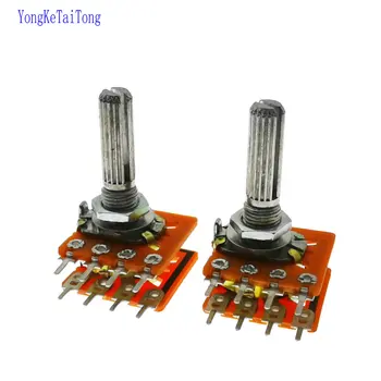 

5PCS WH148 50KBX2 100KBX2 20MM 16 type sound volume potentiometer double 8 feet with center tap B50K B100K 50K 100K RH2702