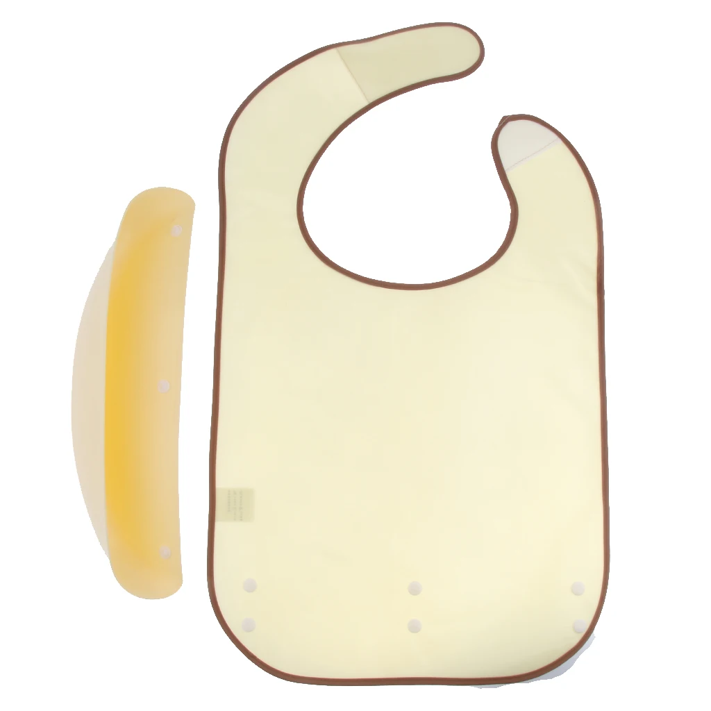 Beige Meals Clothing Protector Bibs Disability Aid Apron w/ PE Pocket Fit for Women Men Children Elderly etc.