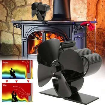 

Black Fireplace 4 Blade Thermal Heat Powered Pellet Stove Fan Oven Wood Burner Eco Fan Tools for Decorative Accessories Portal