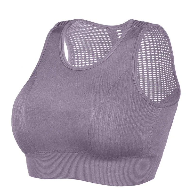 purple1 Женский спортивный топ, сексуальный, сетчатый, Brathable, спортивный бюстгальтер, пуш-ап, женский, для спортзала, фитнеса, Спортивное нижнее белье, Женский бесшовный бюстгальтер для бега, йоги - Цвет: purple1