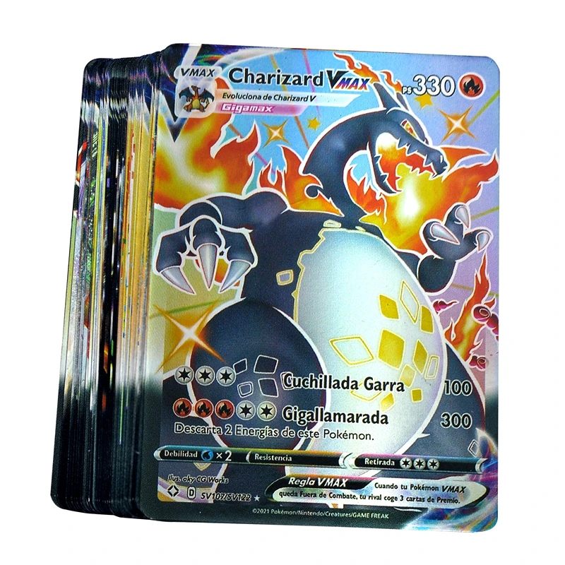 55~100Pcs Pokémon Spanish Ianguage Flash Game Battle Collection Card Children Battle Interactive Trade Toys Gift