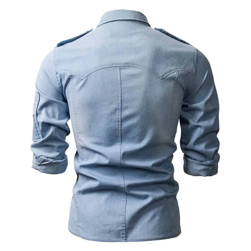 Модная мужская одежда, облегающие Топы 2XL(без пояса), джинсовые рубашки с длинным рукавом, Умные повседневные мужские облегающие стильные потертые джинсовые рубашки