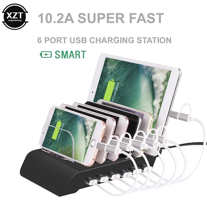 Multi Port Fast Charging USB Phone Charger 6 Ports Station Dock Stand Holder for IPhone Samsung Huawei Tables Smart Watch