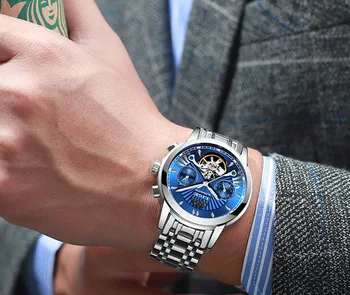 

New Stainless Steel Fashion Mechanical Watches men luxury Automatic Wristwatch men gift 200918-14