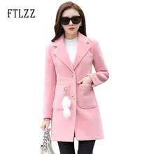 Шерстяное пальто женское тонкое средней длины розовая верхняя одежда женская Повседневная элегантная плюс размер отложной воротник осенние модные корейские пальто