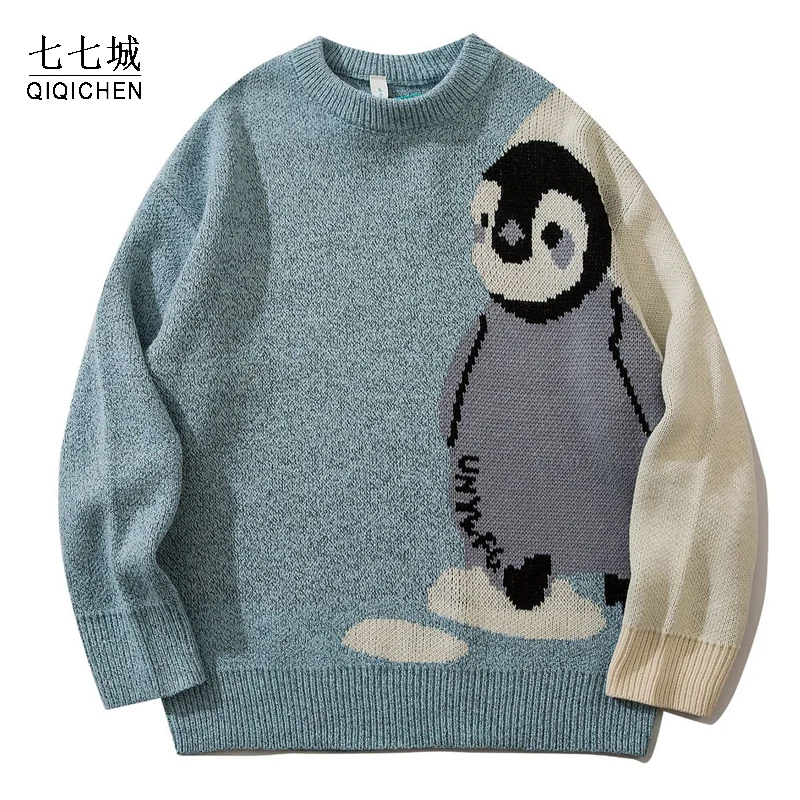 Mens Cartoon Penguin Knitted Sweater 
