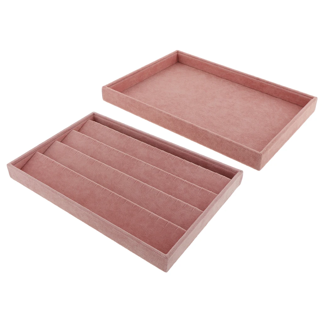 2Pcs Velvet Jewelry Cufflinks Display Tray Storage Showcase Holder Organizer