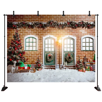 

Christmas Cozy outside Background Christmas Decoration Tree sled Christmas gifts Photography Background