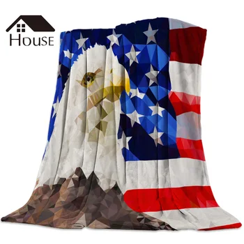 

BIGHOUSES Throw Blanket American Eagle And Flag Printed Blanket Soft Comfortable Velvet Plush Blankets Warm Sofa Bed Sheets
