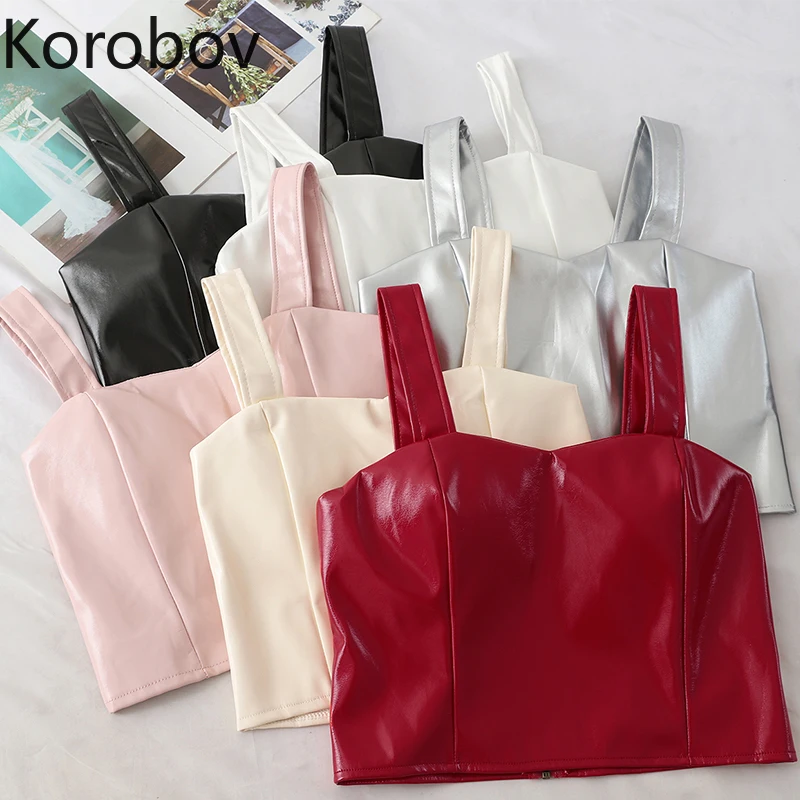 Korobov Корейский Летний Новый женский топ из искусственной кожи винтажный Модный