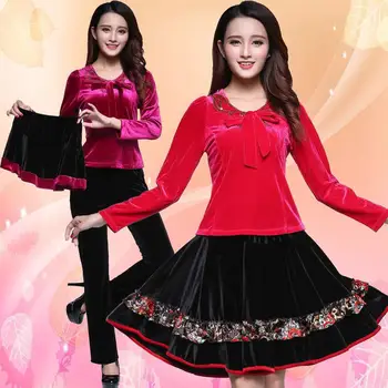 

6XL Dance clothes Latin dance top + skirt + pants Chinese classic ethnic dance clothes women long sleeve costume Dresses New