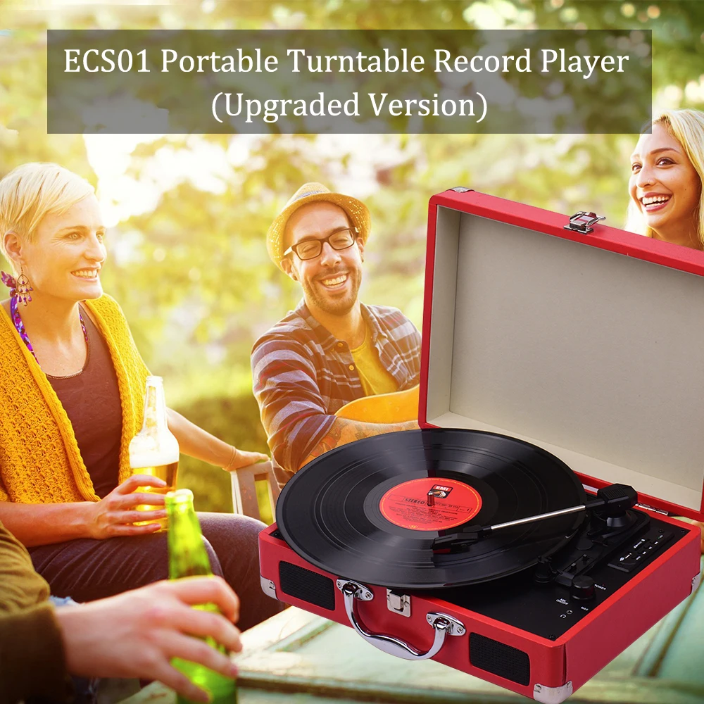 

Portable Turntable Record Player Classic Suitcase Style 3 Speed Record Player with Stereo Speakers USB Port Slot Support BT MP3