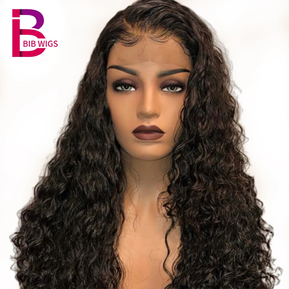 

13*4 Natural Curly Long lace front Wigs For Women Black Color Brazilian Remy Bleached Knots Hair Wig Pre-plucked BIB
