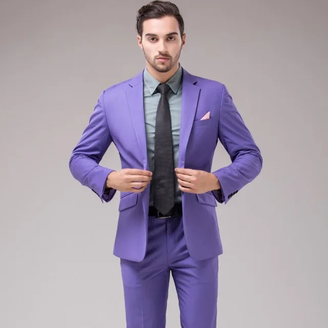 2021 Formal Casual Men Suit Wedding Groom Wear Slim Fit Suits For Men Purple Color Tuxedo Jackets Blazer Coat Pants 2 Piece blazer suit Suits & Blazer