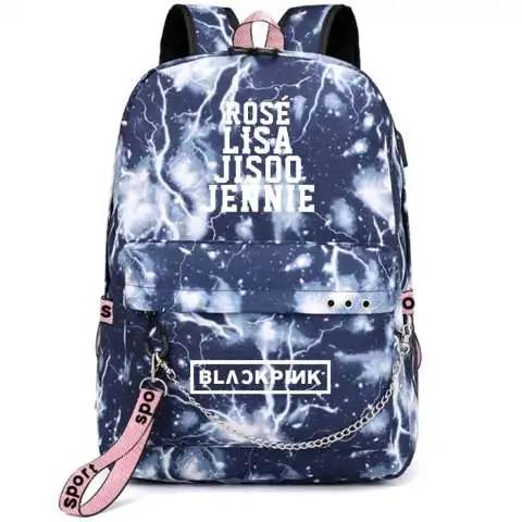 Blackpin Backpack Girl JISOO JENNIE ROSE LISA School Bags Girl South Korea USB Charging Schoolbag