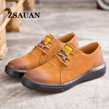 

ZSAUAN Italian Big Size Round Toe Pig Suede Men Leather Casual Shoes Black Classic Lace-up Anti-skid Working Foorwear