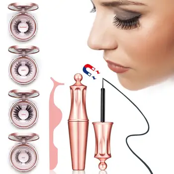 

Magnetic Eyeliner Eyelashes Kit Magnetic 3D Eyelashes & Liquid Eyeliner With False Lashes Eyelash Curler Reusable Falses Eyelash