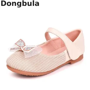 

2020 New Children Shoes Spring Kids Leather Flat Shoes For Girl Princess Sequins Dance Party Shoes School Wedding Butterfly Knot