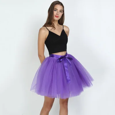 7Layered 50cm Tulle Skirts Womens 26 Colors Adult Tulle Skirt Elastic High Waist Pleated Midi Skirt Fashion Wedding Jupe - Цвет: purple