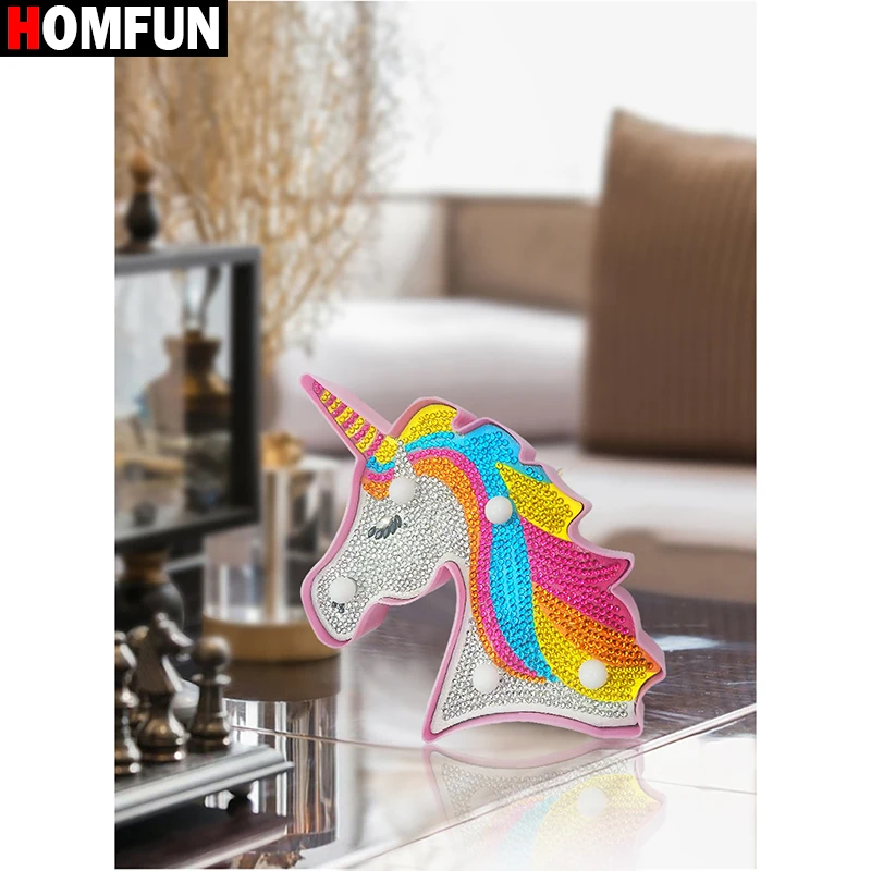 HOMFUN Diamond Painting LED Lamp Light 5D Diamond Embroidery DIY Rhinestones Unicorn Night Lamp Christmas Halloween Gift