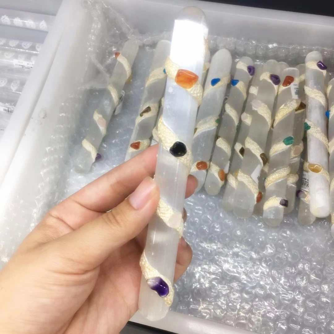 

13 см натуральный белый селенит спиральная форма гипсовая длинная полоса для заживления