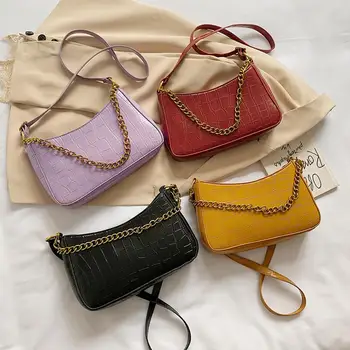 

Simple PU Leather Crossbody Bag Women Chain Pattern Fashion Travel Shoulder Handbag for Outdoor Shopping Traveling Ornaments New