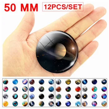 

12pcs 50MM Nebula Magnetic Sticker Mysterious Planet Fridge Magnet Glass Note Holder Decoration Refrigerator Magnets Set